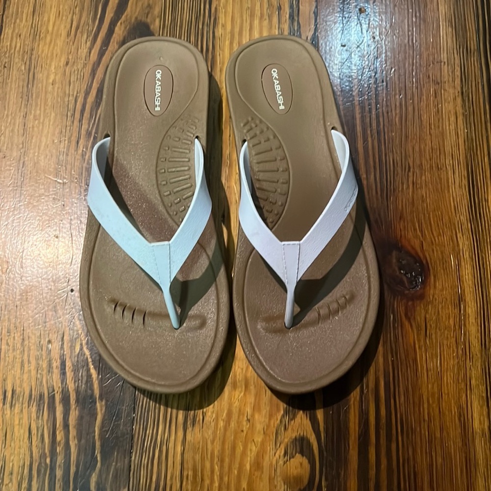 Womens, Okabashi Sandals, white/tan, size Large, like new
